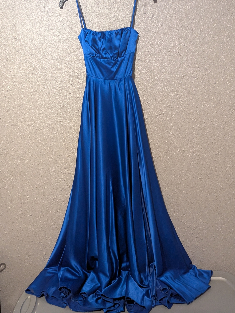 B Darlin Royal Blue Satin Spaghetti-Strap Prom Gown